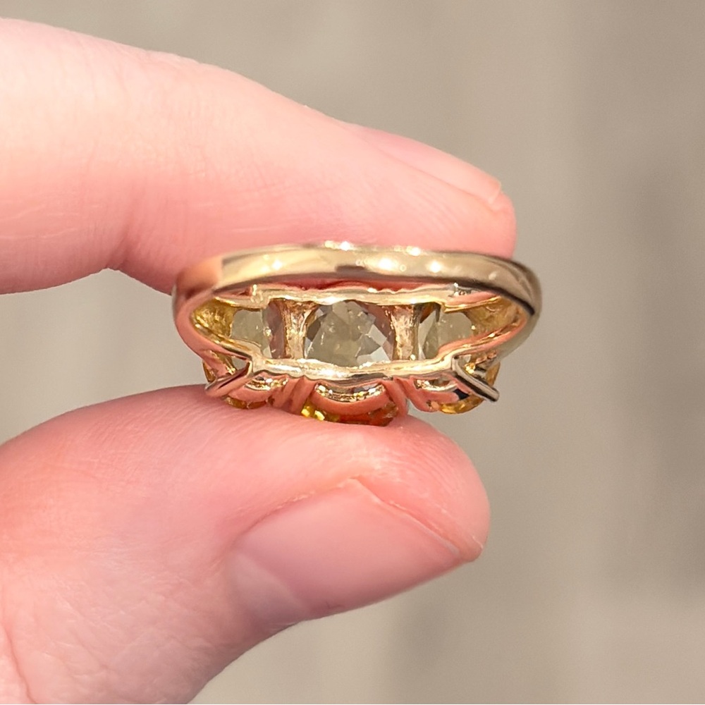 14K Golden Yellow Scapolite Ring Three Stone Oval Rose Cut 6.25 Clyde Duneier - Picture 15 of 16